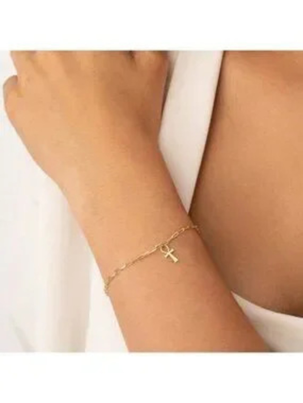 Gold Plated Stainless Steel Ankh Paperclip Bracelet